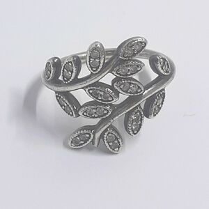 Pandora Sparkling Leaves Sterling Silver Cubic Zirconia Size 7 Ring